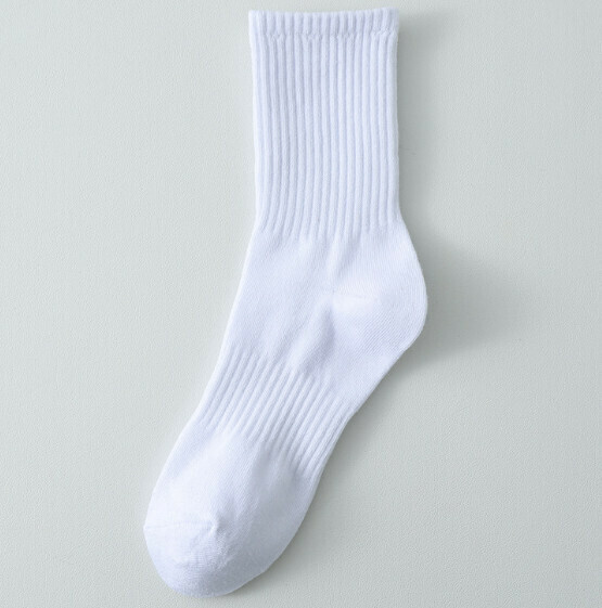 Popular spring and autumn solid color men's sports socks cotton socks [long white] [one size fits all]