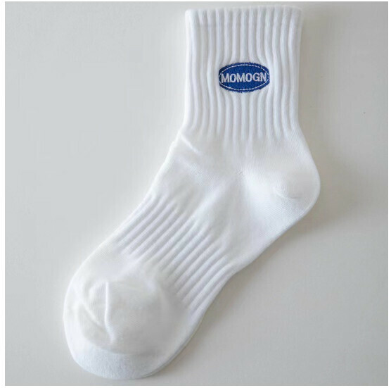 Popular sweat-absorbent trendy embroidered men's sports socks cotton socks [white and blue label] [one size fits all]