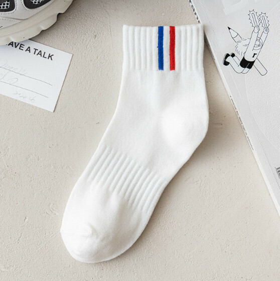 Popular vertical striped mid-calf men's sports socks, basketball socks, cotton socks [white] [one size fits all]