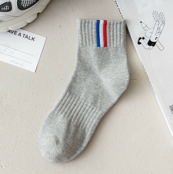 Popular vertical striped mid-calf men's sports socks, basketball socks, cotton socks [grey] [one size fits all]