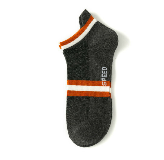 Popular spring and summer thin trendy men's low-cut sports socks, cotton socks, boat socks [dark gray orange strips] [one size fits all]