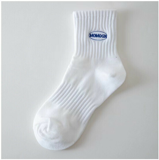 Popular sweat-absorbent trendy embroidered men's sports socks cotton socks [white label] [one size fits all]