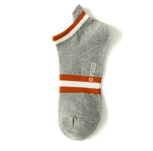 Popular spring and summer thin trendy men's low-cut sports socks, cotton socks, boat socks [light gray orange strips] [one size fits all]