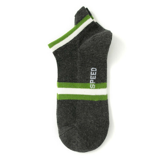 Popular spring and summer thin trendy men's low-cut sports socks, cotton socks, boat socks [dark gray green strips] [one size fits all]