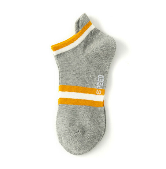 Popular spring and summer thin trendy men's low-cut sports socks, cotton socks, boat socks [light gray and yellow strips] [one size fits all]