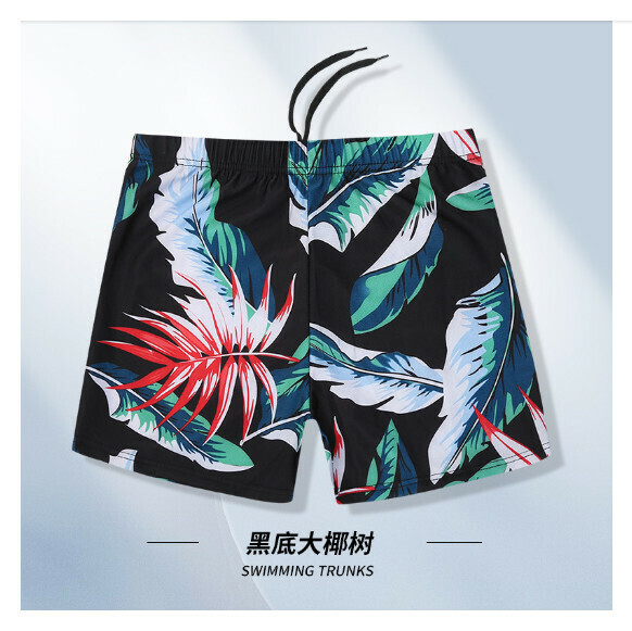 Popular adult boxer loose and conservative swimming trunks [XL-3XL size] [Black bottom large coconut tree] (contact customer service after placing the order to confirm the delivery size)