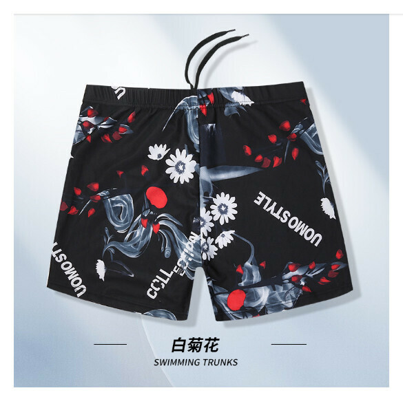 Hot style adult boxer loose and conservative swimming trunks [XL-3XL size] [White Chrysanthemum] (contact customer service after placing the order to confirm the delivery size)