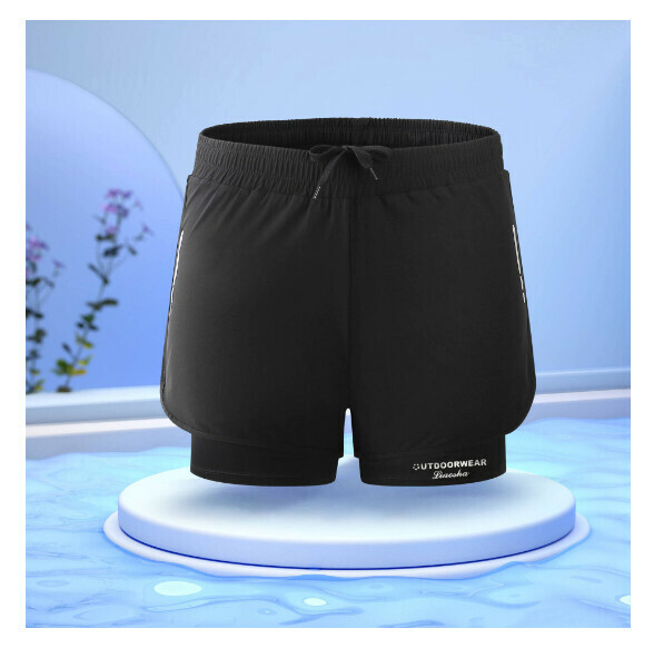 Popular sports double-layer swimming trunks [XL-4XL size] [Black] (contact customer service after placing the order to confirm the delivery size)