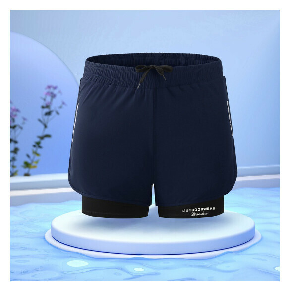 Popular sports double-layer swimming trunks [XL-4XL size] [Navy Blue] (contact customer service after placing the order to confirm the delivery size)