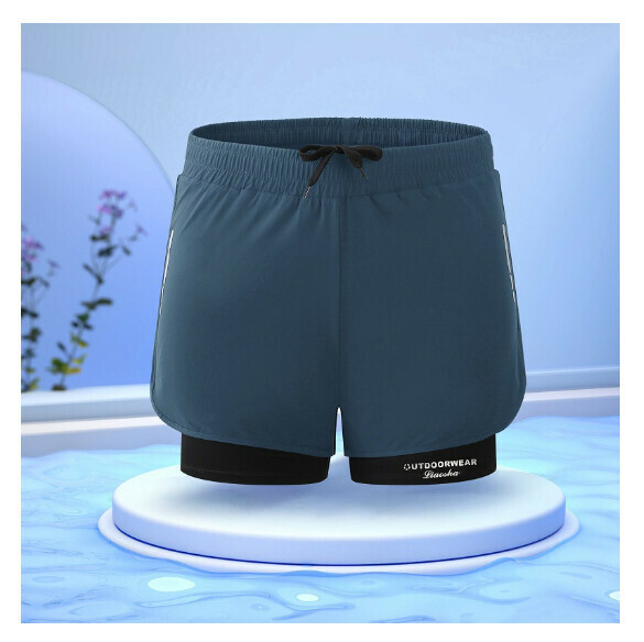 Popular sports double-layer swimming trunks [XL-4XL size] [blue] (contact customer service after placing the order to confirm the delivery size)