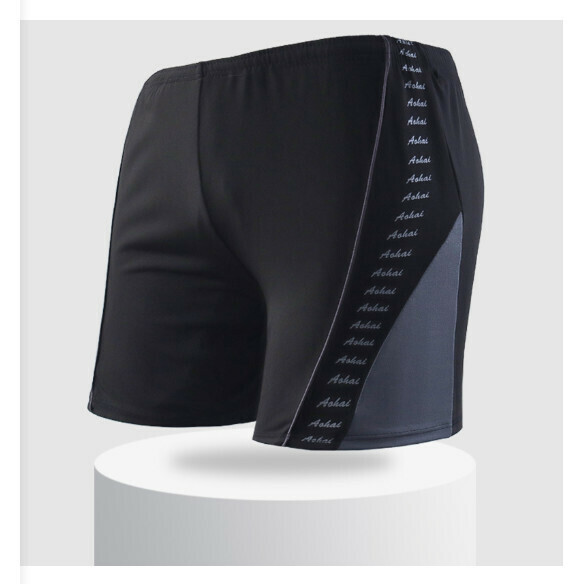 Popular adult boxer swimming trunks [L-2XL size] [black with gray] (contact customer service after placing the order to confirm the delivery size)