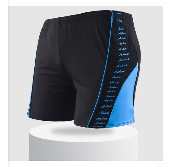 Popular adult boxer swimming trunks [L-2XL size] [black bottom and lake blue] (contact customer service after placing the order to confirm the delivery size)