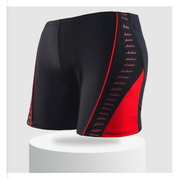 Popular adult boxer swimming trunks [L-2XL sizes] [Black with red] (contact customer service after placing the order to confirm the delivery size)