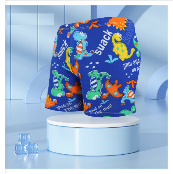 Hotly recommended children's boxer swimming trunks [One size fits all (height 90-120CM, 25-45 pounds)] [Blue Bottom Dinosaur-27]