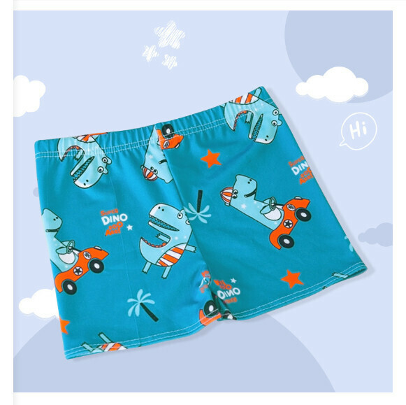 Hot recommended children's boxer swimming trunks [one size fits all (height 90-120CM, 25-45 pounds)] [Lake Green Driving Dinosaur-34]