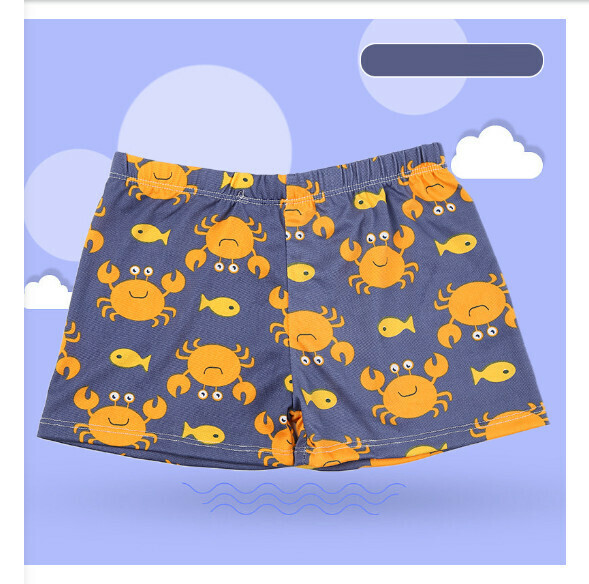 Hot recommended children's boxer swimming trunks [one size fits all (height 90-120CM, 25-45 pounds)] [blue and gray bottom small crab-39]