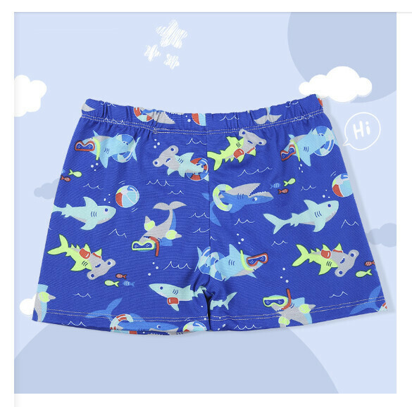 Hot recommended children's boxer swimming trunks [one size fits all (height 90-120CM, 25-45 pounds)] [sapphire blue bottom cute shark-45]