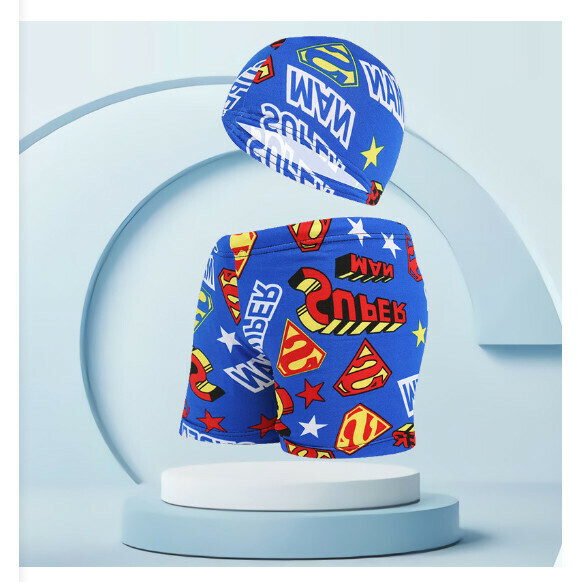 Hotly recommended children's swimming trunks with swimming cap set [one size fits all (height 110-125CM, 30-50 pounds)] [sapphire blue bottom diamond-4]
