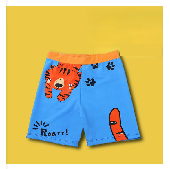 Hot recommended children's boxer swimming trunks [one size fits all (height 100-120CM, 30-70 pounds)] [Lake blue bottom tiger]