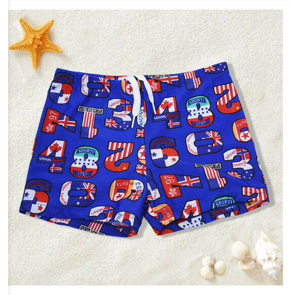 Hot recommended children's boxer swimming trunks [one size fits all (height 110-130CM, 30-50 pounds)] [dark blue letters]