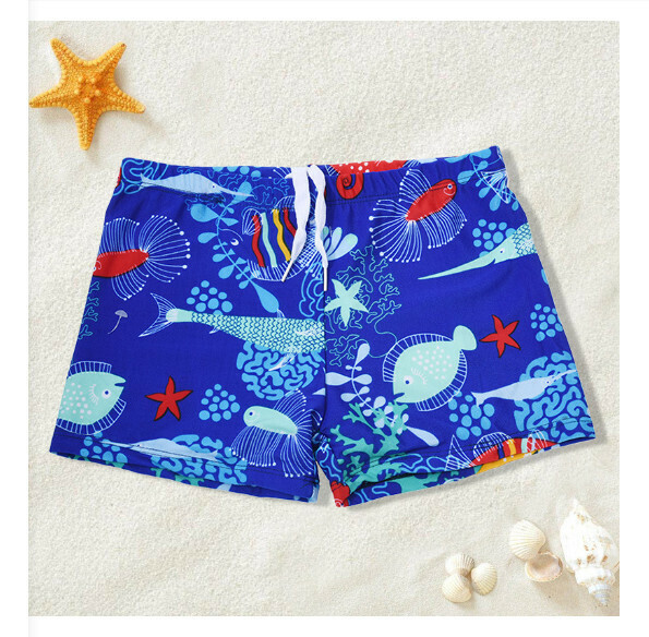 Hot recommended children's boxer swimming trunks [one size fits all (height 110-130CM, 30-50 pounds)] [blue seahorse]