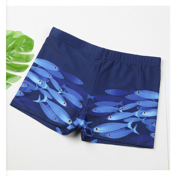 Hot recommended children's boxer swimming trunks [M size] [YK916812 Navy bottom small fish]