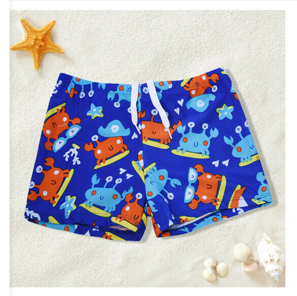 Hot recommended children's boxer swimming trunks [One size fits all (height 110-130CM, 30-50 lbs)] [Blue Crab]