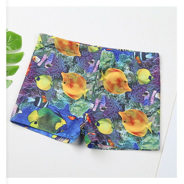 Hot recommended children's boxer swimming trunks [M size] [YK916821 dark blue bottom ocean]