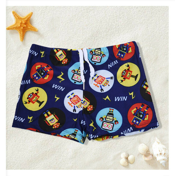 Hot recommended children's boxer swimming trunks [one size fits all (height 110-130CM, 30-50 pounds)] [dark blue robot]