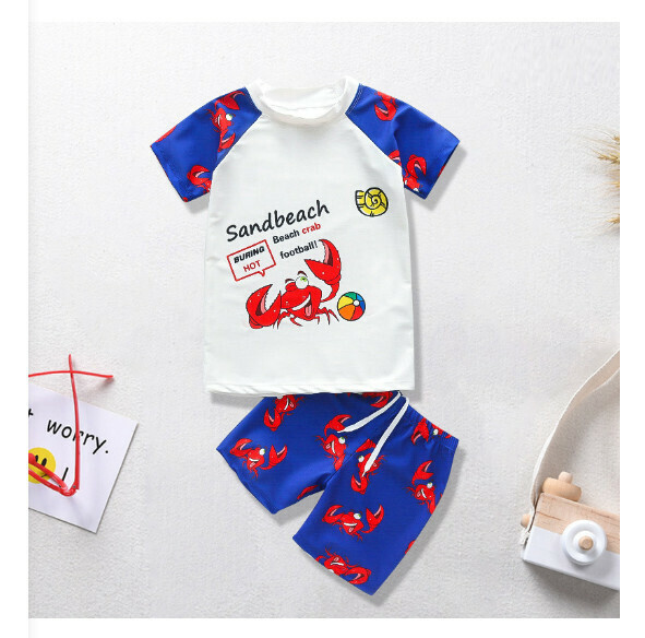 Hot recommended children's split short-sleeved swimsuit [M-XL size] [little crab with white background] (contact customer service after placing the order to confirm the delivery size)