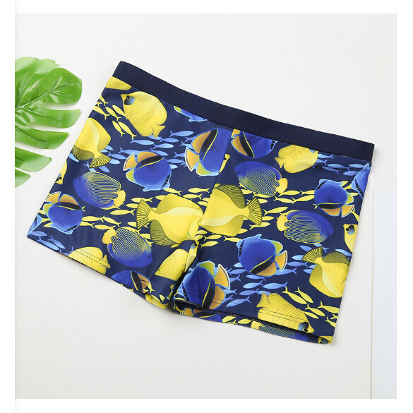 Hot recommended children's boxer swimming trunks [M size] [YK916826 Navy bottom small yellow croaker]