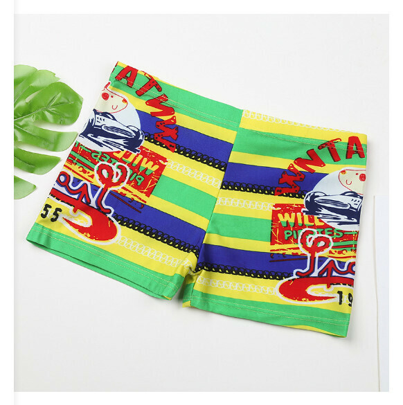 Hot recommended children's boxer swimming trunks [M size] [YK9118620 yellow + green strips]