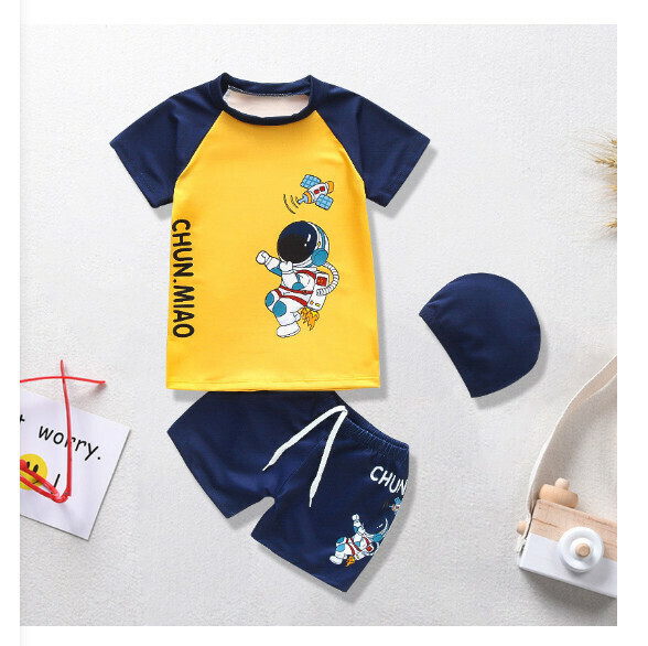 Hot recommended children's split short-sleeved swimsuit [M-XL size] [yellow bottom alien] (contact customer service after placing the order to confirm the delivery size)