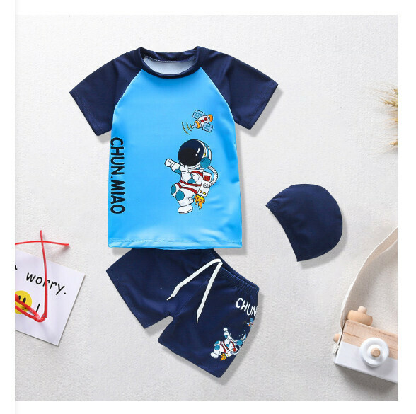 Hot recommended children's split short-sleeved swimsuit [M-XL size] [Blue background alien] (contact customer service after placing the order to confirm the delivery size)