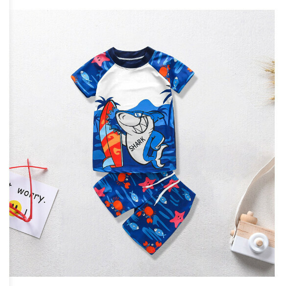 Hot recommended children's split short-sleeved swimsuit [M-XL size] [White Surf Shark] (contact customer service after placing the order to confirm the delivery size)