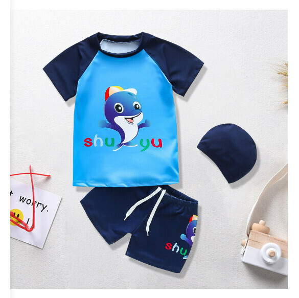 Hotly recommended children's split short-sleeved swimsuit [M-XL size] [Little whale with blue bottom] (contact customer service after placing the order to confirm the delivery size)