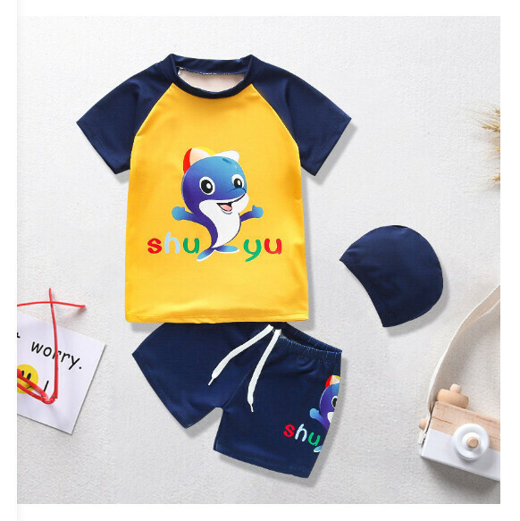 Hot recommended children's split short-sleeved swimsuit [M-XL size] [yellow bottom little whale] (contact customer service after placing the order to confirm the delivery size)