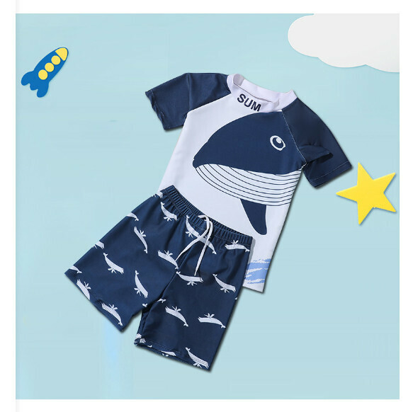 Hot recommended children's split short-sleeved swimsuit [M-XL size] [White Shark] (contact customer service after placing the order to confirm the delivery size)