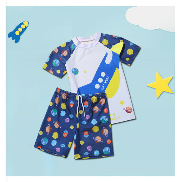 Hot recommended children's split short-sleeved swimsuit [M-XL] [Blue Spaceship] (contact customer service after placing the order to confirm the delivery size)