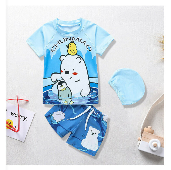 Hotly recommended children's split short-sleeved swimsuit [M-XL size] [Sky Blue Bottom Polar Bear] (contact customer service after placing the order to confirm the delivery size)