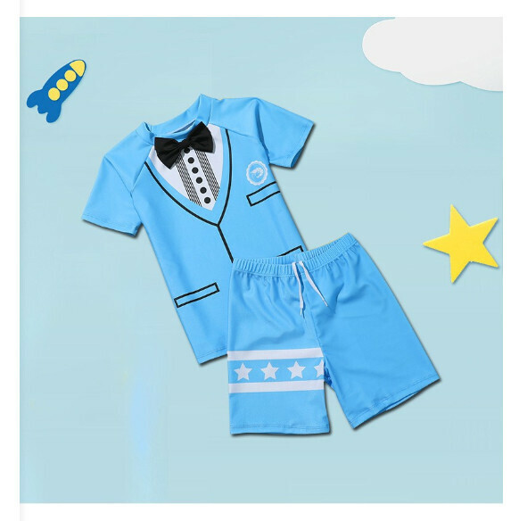 Hot recommended children's split short-sleeved swimsuit [M-XL size] [Lake blue suit] (contact customer service after placing the order to confirm the delivery size)