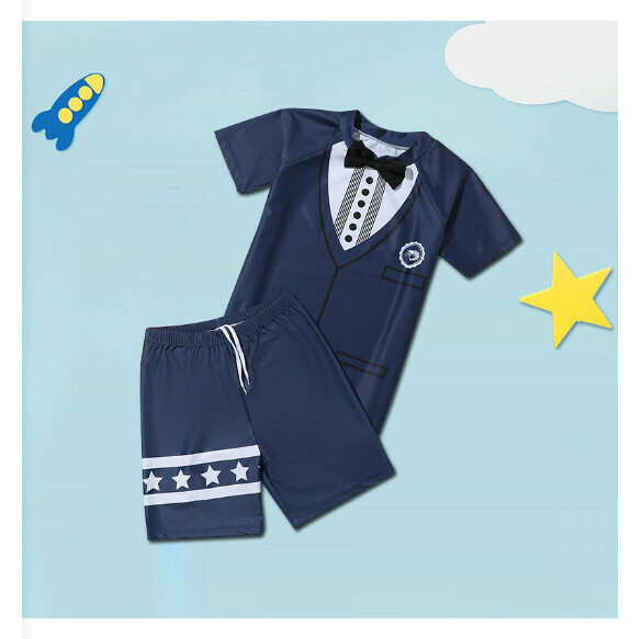 Hot recommended children's split short-sleeved swimsuit [M-XL size] [Navy suit] (contact customer service after placing the order to confirm the delivery size)