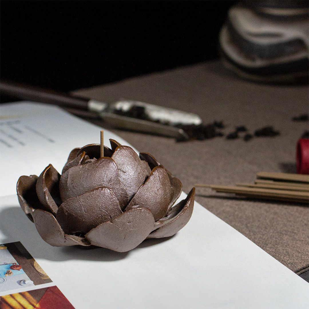 手作陶牡丹線香座