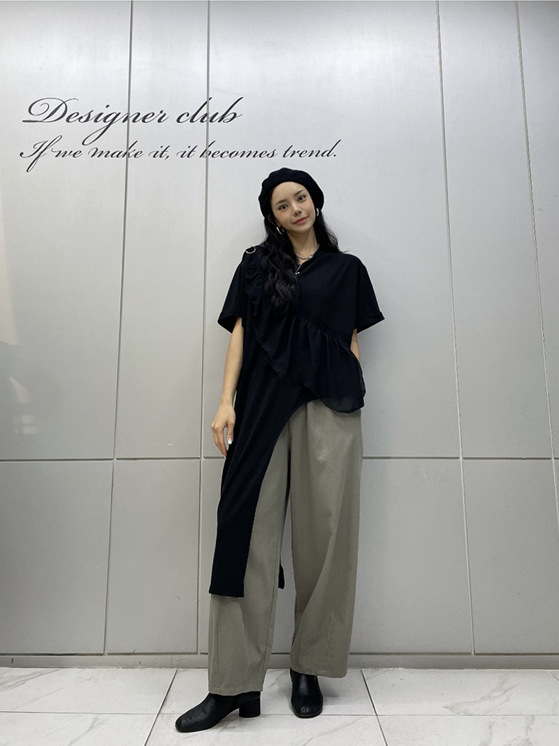 [現貨]街頭率性貼布字母寬褲 [ 卡其綠 / Free ]