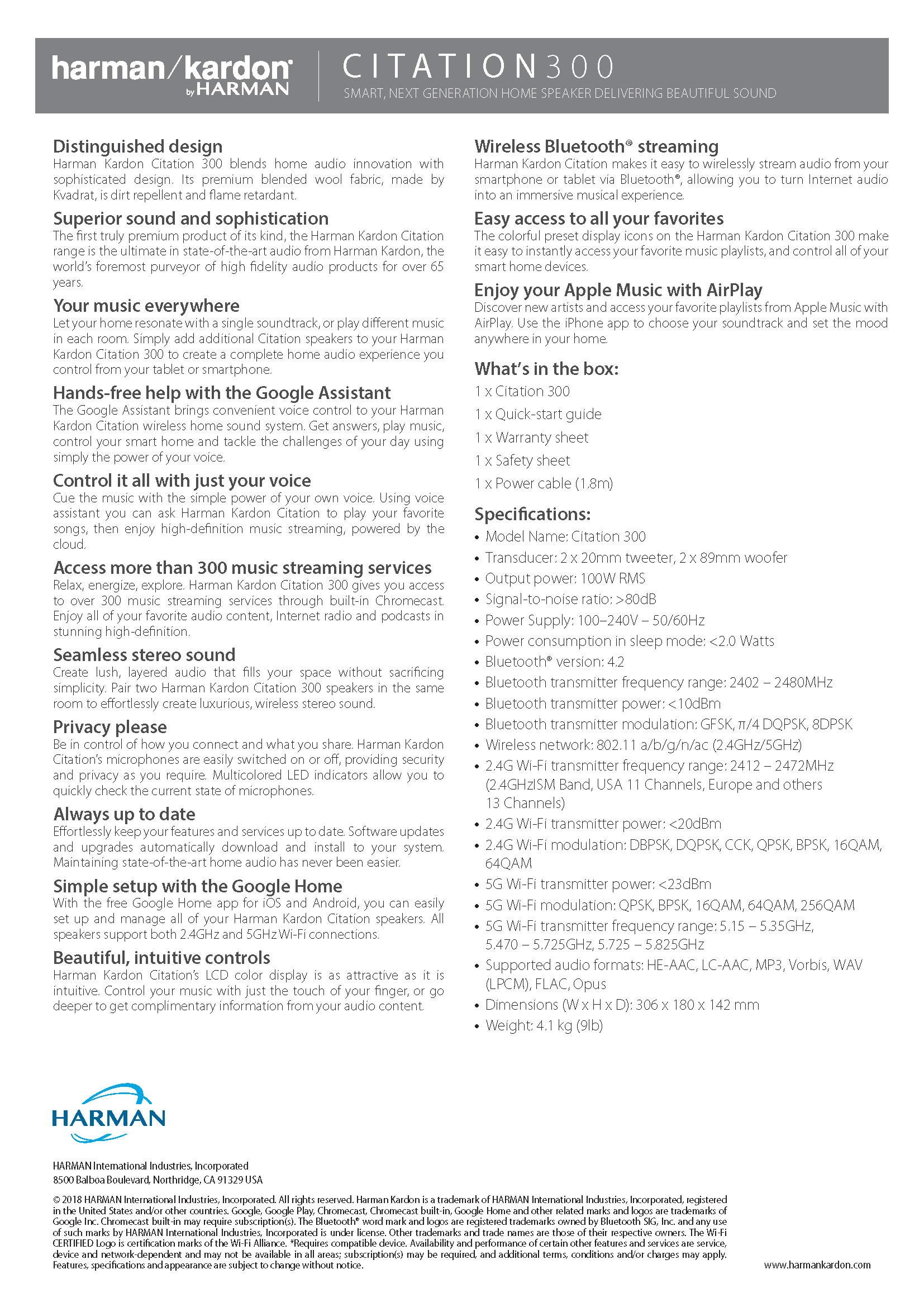 Harman Kardon Citation 300 Specification 2