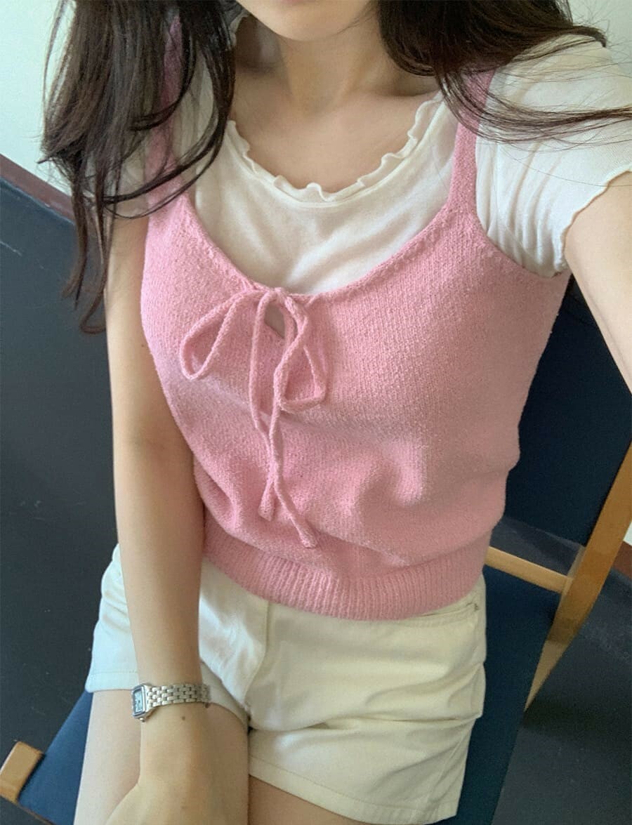 韓國Cherrykoko授權 微甜蝴蝶結綁帶針織背心【MADE, CRKO】系列