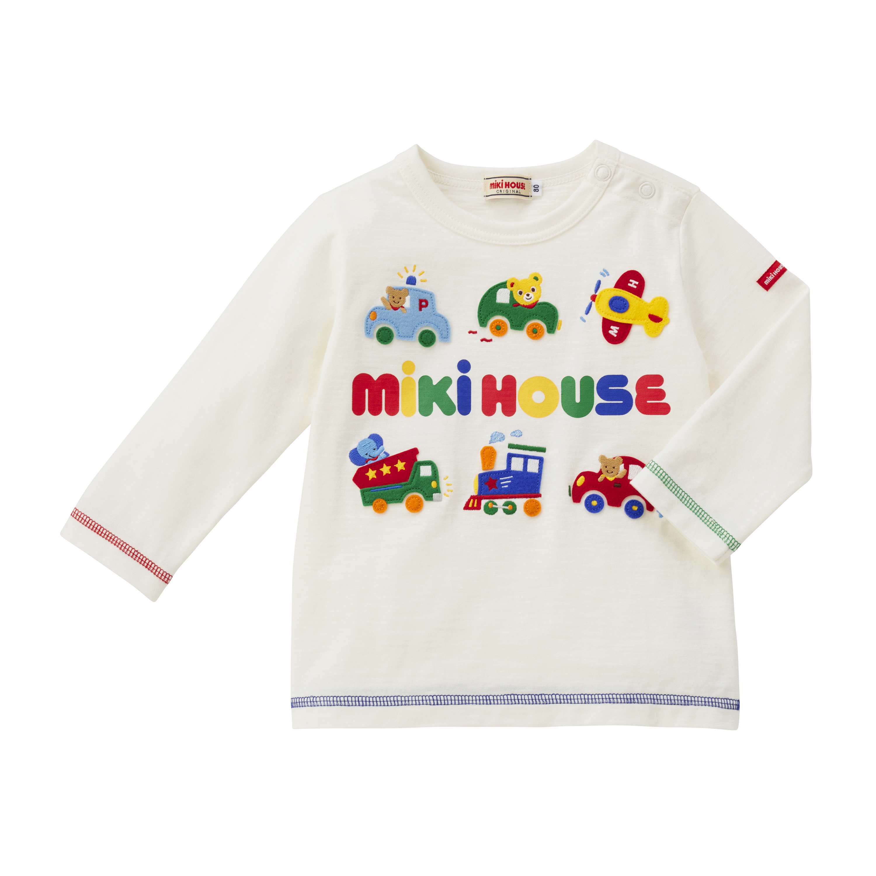 竹節棉車車長袖T恤-白