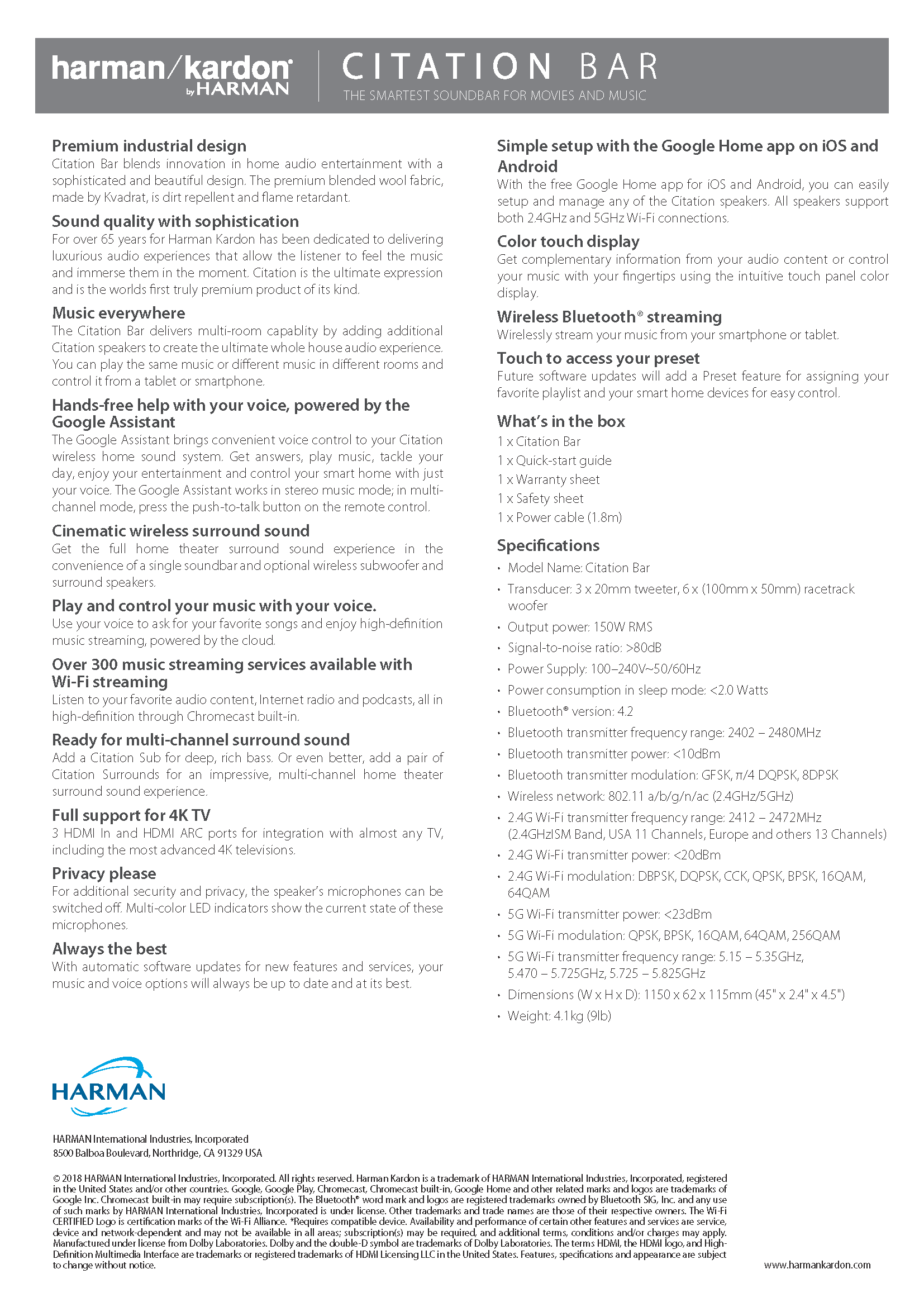 Harman Kardon Citation Bar Specification 2