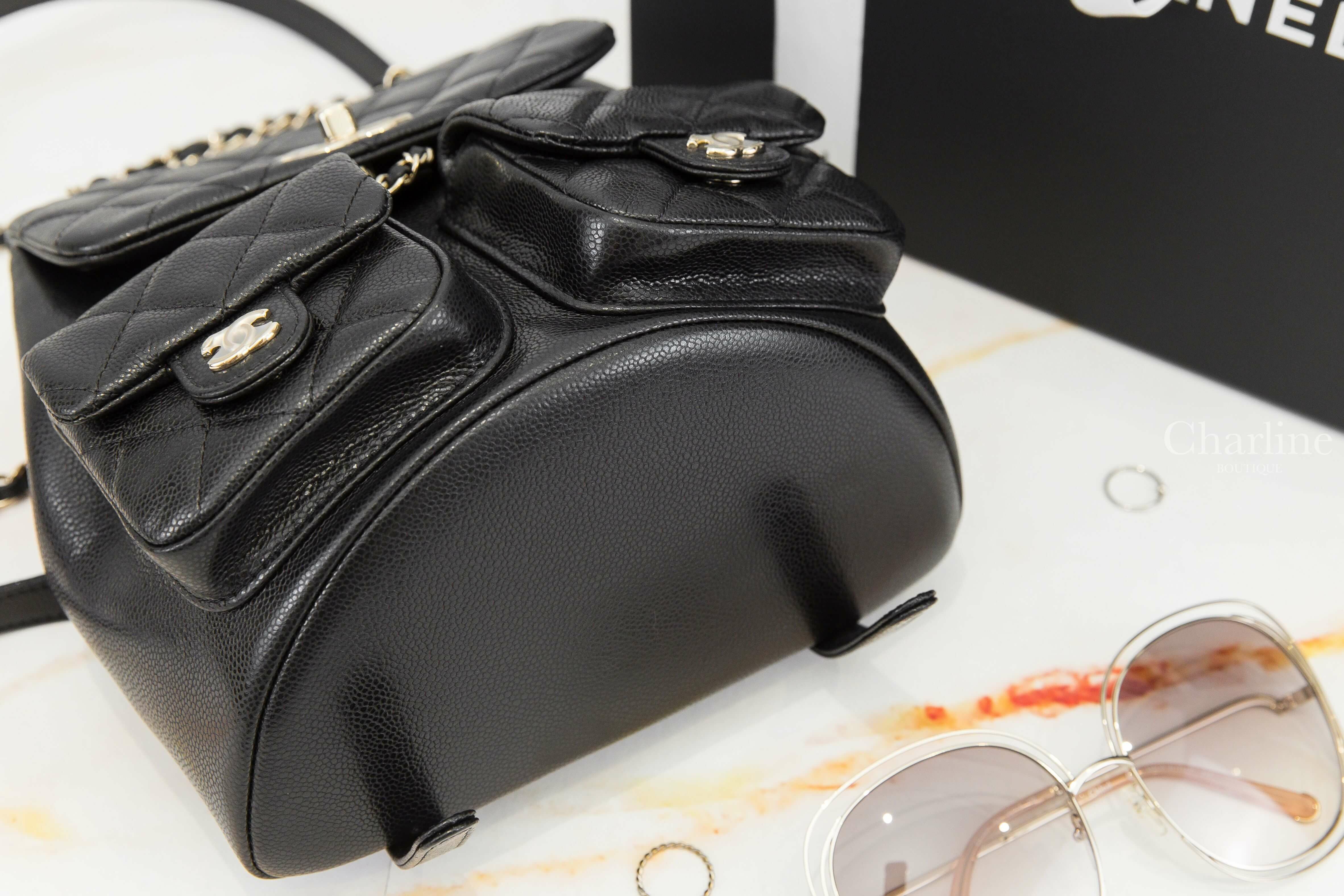 Chanel Backpack 黑色金CC金鍊雙口袋大型荔枝菱格紋手提後背包-Charline Boutique 精品代購