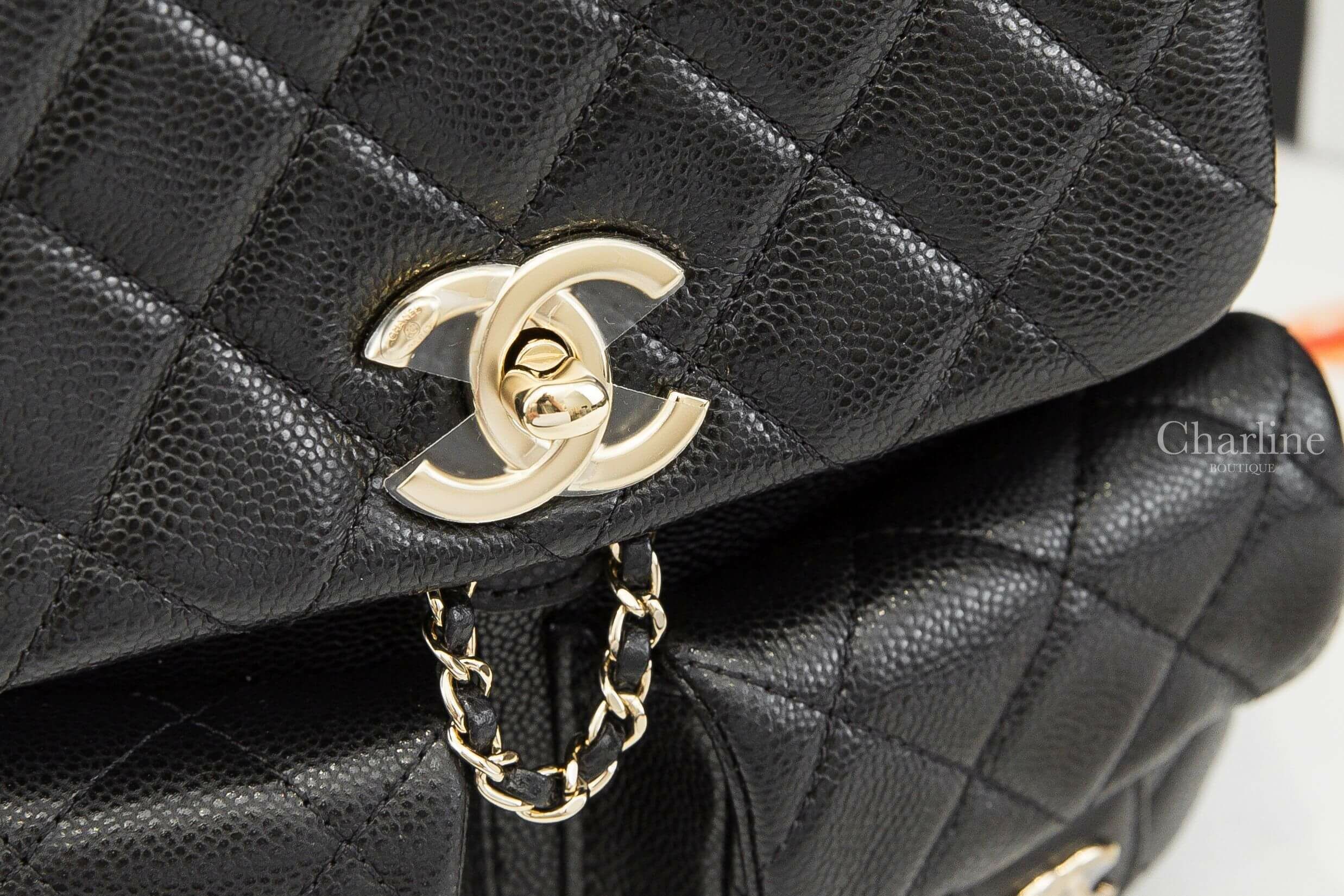 Chanel Backpack 黑色金CC金鍊雙口袋大型荔枝菱格紋手提後背包